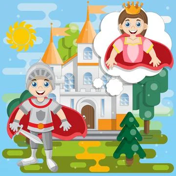 The knight at the castle thinks about the princess. Stock Illustration
