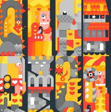 Knight dragon fantasy seamless pattern. Monsters and warriors Stock Illustration