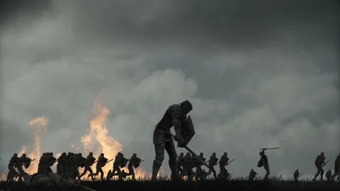 Knight Drop Dead in a Battle Field Stock Footage 111637757