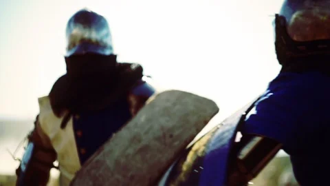 Knight during battle. Close-up on eyes and helmet Video stock 101651967