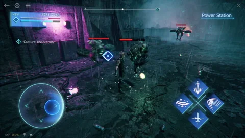 Knight falls in mobile tactical RPG video game with HUD active Stock Footage 311997443