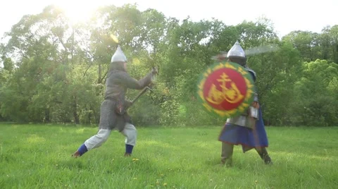 Knight fighting with swords Stock Footage 62802174