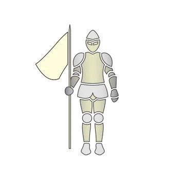 Knight figure  holding flag vector illustration isolated on white background. Stock Illustration