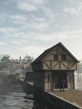 Knight on Guard at the Gatehouse Stock Illustration