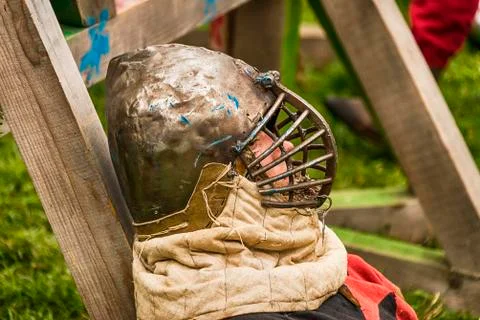 Knight has a rest after the fight Stock Photos