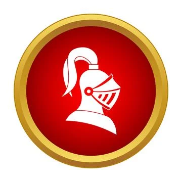 Knight helmet icon in a red circle with a golden border Stock Illustration