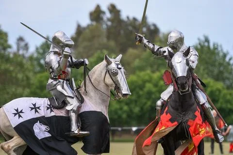 Knight jousting. Medieval knights during a jousting tournament Stock Photos