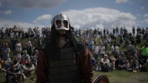 Knight preparing for battle Stock Footage 82356269