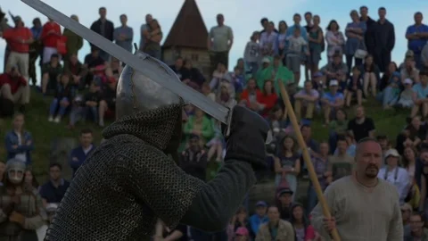 Knight preparing for battle Stock Footage 82408612