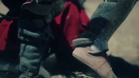Knight preparing for war. Close-up on eyes and helmet Stock Footage 101651356