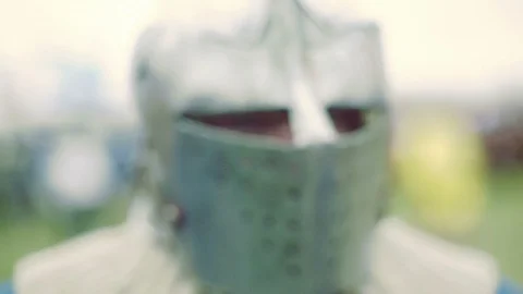 Knight preparing for war. Close-up on eyes and helmet Stock Footage 101652022