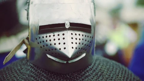 Knight preparing for war. Close-up on eyes and helmet Stock Footage 101652057