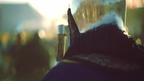 Knight preparing for war. Close-up on eyes and helmet Stock Footage 101652459