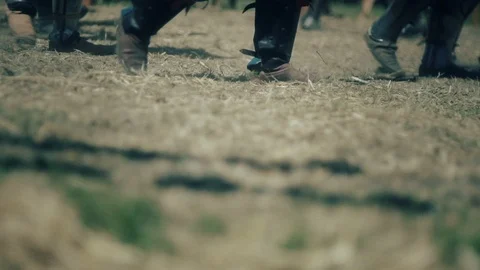 Knight preparing for war. Close-up on  feet Stock Footage 101651380