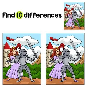 Knight Protecting Princess Find The Differences Stock Illustration