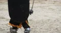 Knight repulsing rival's attack, defending with sword and shield, battle field HD Footage