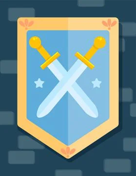 Knight s shield on the castle wall. Vector coat of arms with crossed swords. Stockillustratie