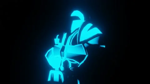 Knight Sculpture With Abstract Loop Neon Texture Stock Footage 220796299