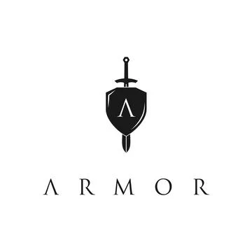 Knight Shield Armor Sword with Initial Letter A logo design template Stock Illustration