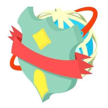 Knight shield icon isometric vector. Metal protective shield on globe background Illustrazione stock