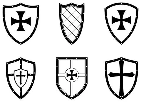 Knight Shield set on white isolated background. Stock Illustration