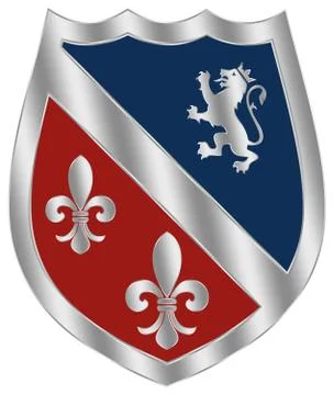 Knight Shield in silver, blue and red on white isolated background. Stock Illustration