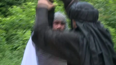 Knight Templar and Arab warriors battle Stock Footage 140599013