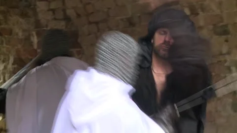 Knight Templar and Arab warriors battle Stock Footage 140599042
