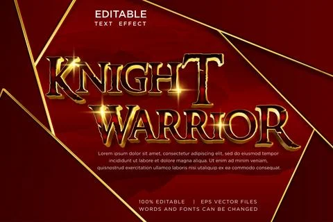 Knight Warrior 3D Text Effect Editable Gold Fantasy Game Typography Vector Stock Illustration