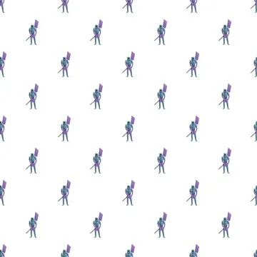 Knight warrior with purple banner repeating pattern background Stock Illustration