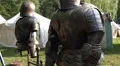 Knight's armor tilt at medieval pageant event HD Footage