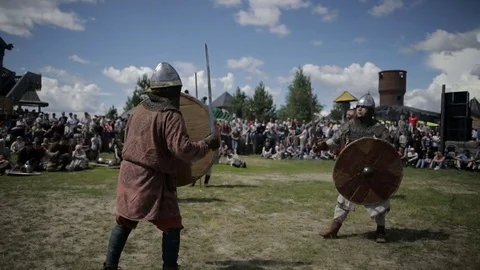 Knights begin the battle on swords Stock Footage 82350080