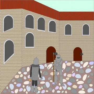 Knights in the courtyard of the castle 스톡 일러스트