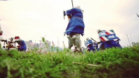 Knights during battle. Medieval reenactment Stock Footage 101652573