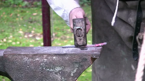 Knights of Longshank blacksmith's forge medieval reenactment, Samlesbury Hall Stock Footage 49954345