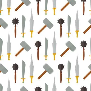 Knights medieval weapons heraldic elements medieval kingdom gear seamless Stock Illustration