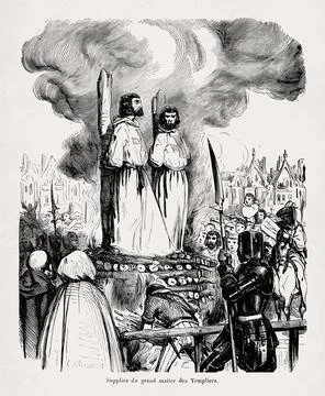 Knights Templar Jacques de Molay and Geoffroy de Charnay on the stake Stock-Illustration