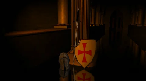 Knights Templar Shield Sword and Helmet Stock-Footage 49968880