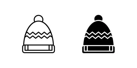Knit Hat Icon Collection, a hat with a pom-pom in outline and glyph styles... Stock Illustration