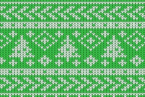 Knit-style flat design pattern is repeating across green canvas with white Stock Photos