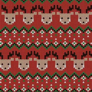 Knit texture with deers. Seamless pattern. Vector illustration. Illustrazione stock