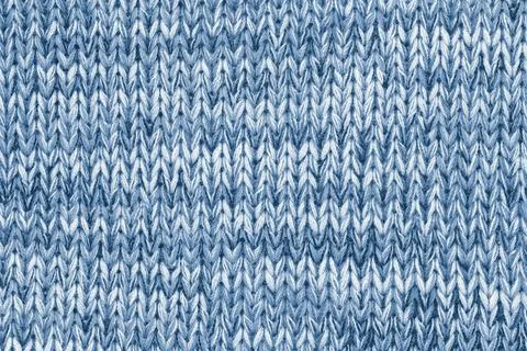 Knit texture of natural soft wool knitted fabric blue melange background Stock Photos