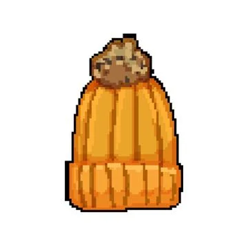 Knit winter hat kid pixel art vector illustration Stock Illustration