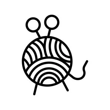Knit yarn with needle icon linear logo mark in black and white Stock Illustration