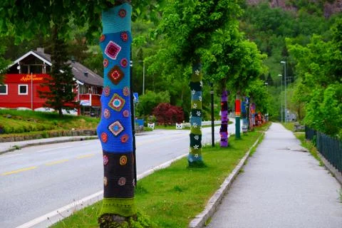 Knit/crochet trees Stock Photos