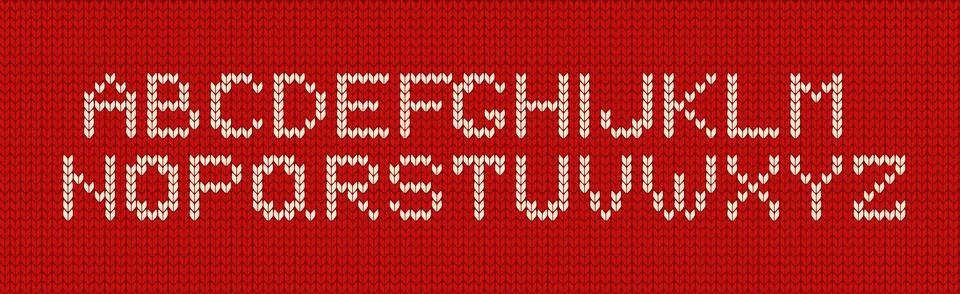 Knitted alphabet objects vector illustrations set on red Stock Illustration