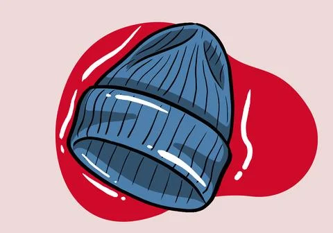 Knitted blue winter hat. Winter clothes. Flat vector illustration. イラスト素材