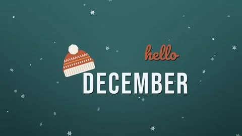 Knitted bobble hat bouncing down beside Hello December lettering animation 4K Stock Footage 348702857