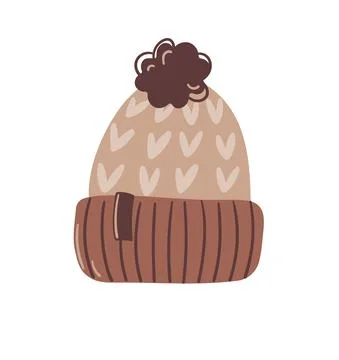 Knitted brown hat with bubo. Stock-Illustration