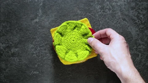 Knitted burger cooking by hand. Setting ingredients. Synthetic food. Top View. Stock Footage 140626830